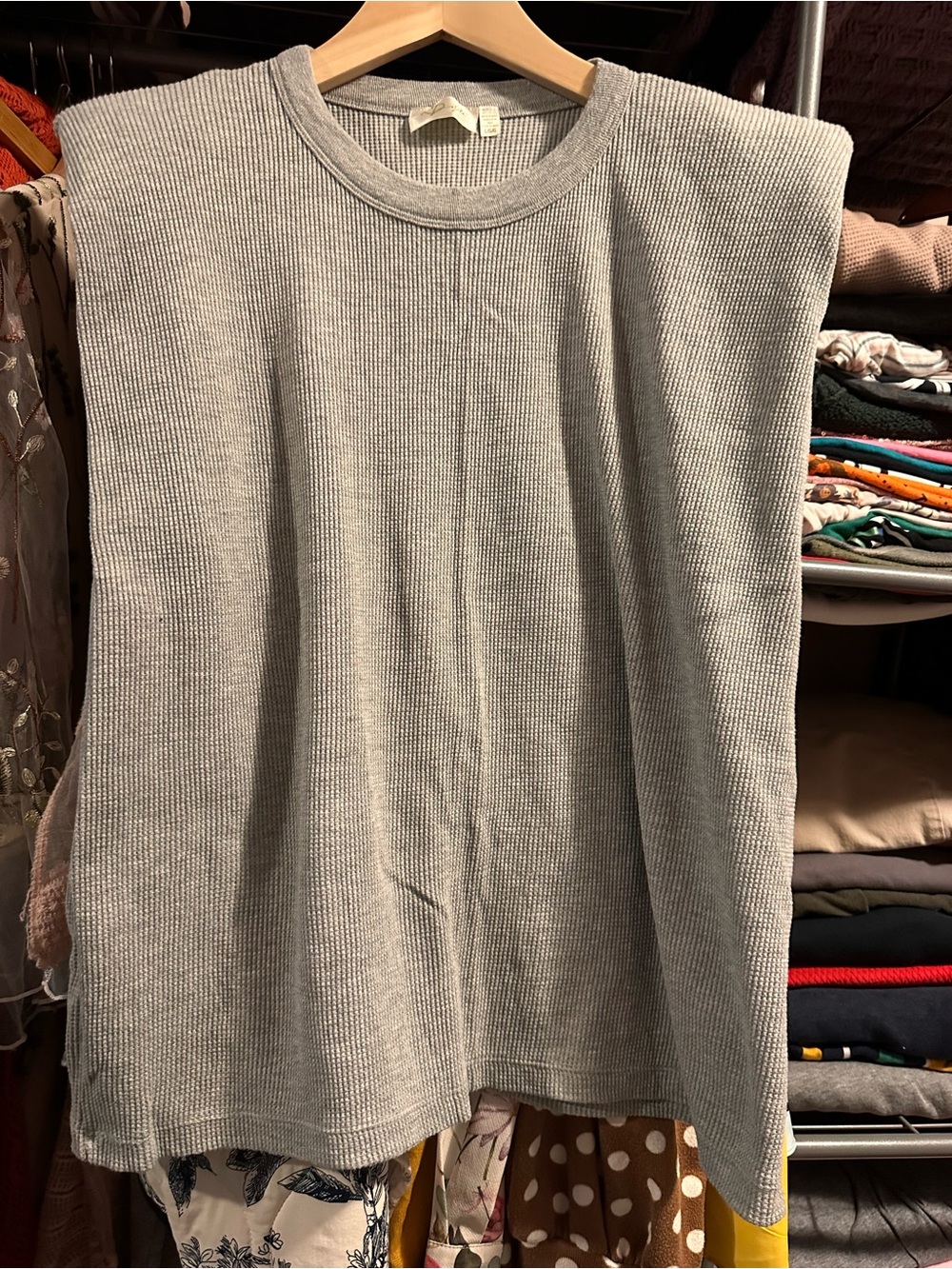 RD Style Waffle Knit Sleeveless Tank - Gray